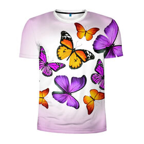 Мужская футболка 3D спортивная с принтом Butterflies в Тюмени, 100% полиэстер с улучшенными характеристиками | приталенный силуэт, круглая горловина, широкие плечи, сужается к линии бедра | бабочки | белый | картинка | лето | природа | рисунок | розовый | цвета