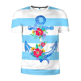 Мужская футболка 3D спортивная с принтом Якорь в Тюмени, 100% полиэстер с улучшенными характеристиками | приталенный силуэт, круглая горловина, широкие плечи, сужается к линии бедра | белый | верёвка | вода | корабль | красный | море | песок | пляж | синий | цвет | цветы | якорь