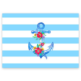 Поздравительная открытка с принтом Якорь в Тюмени, 100% бумага | плотность бумаги 280 г/м2, матовая, на обратной стороне линовка и место для марки
 | Тематика изображения на принте: белый | верёвка | вода | корабль | красный | море | песок | пляж | синий | цвет | цветы | якорь