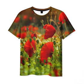 Мужская футболка 3D с принтом Маки в Тюмени, 100% полиэфир | прямой крой, круглый вырез горловины, длина до линии бедер | Тематика изображения на принте: field | flowers | meadow | nature | poppies | poppy | red | summer | wild | красные | лето | луг | мак | маки | поле | полевые | природа | цветы