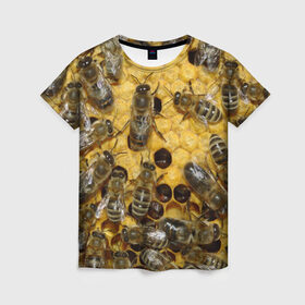 Женская футболка 3D с принтом Пчела в Тюмени, 100% полиэфир ( синтетическое хлопкоподобное полотно) | прямой крой, круглый вырез горловины, длина до линии бедер | лето | мед | насекомые | оса | природа | пчелы | шмель