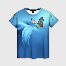 Женская футболка 3D с принтом Бабочка 2 в Тюмени, 100% полиэфир ( синтетическое хлопкоподобное полотно) | прямой крой, круглый вырез горловины, длина до линии бедер | бабочки | прикольные картинки | природа | цветы