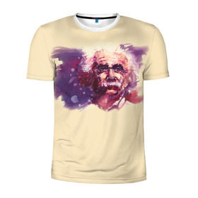 Мужская футболка 3D спортивная с принтом Альберт Эйнштейн (Art) в Тюмени, 100% полиэстер с улучшенными характеристиками | приталенный силуэт, круглая горловина, широкие плечи, сужается к линии бедра | акварель | живопись | прикол | студент | эйнштейн
