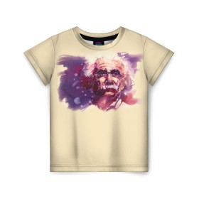 Детская футболка 3D с принтом Альберт Эйнштейн (Art) в Тюмени, 100% гипоаллергенный полиэфир | прямой крой, круглый вырез горловины, длина до линии бедер, чуть спущенное плечо, ткань немного тянется | Тематика изображения на принте: акварель | живопись | прикол | студент | эйнштейн