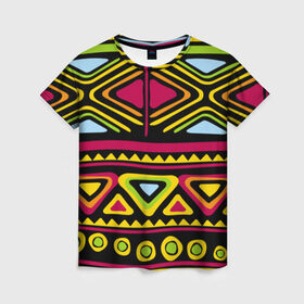 Женская футболка 3D с принтом Африка в Тюмени, 100% полиэфир ( синтетическое хлопкоподобное полотно) | прямой крой, круглый вырез горловины, длина до линии бедер | орнамент | цветной | этно