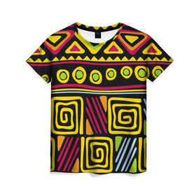 Женская футболка 3D с принтом Африка в Тюмени, 100% полиэфир ( синтетическое хлопкоподобное полотно) | прямой крой, круглый вырез горловины, длина до линии бедер | орнамент | цветной | этно | яркий