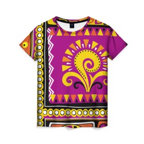 Женская футболка 3D с принтом Африка в Тюмени, 100% полиэфир ( синтетическое хлопкоподобное полотно) | прямой крой, круглый вырез горловины, длина до линии бедер | орнамент | цветной | этнический | этно | яркий