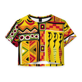 Женская футболка 3D укороченная с принтом Африка в Тюмени, 100% полиэстер | круглая горловина, длина футболки до линии талии, рукава с отворотами | орнамент | этнический | этно | яркий