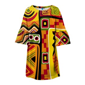 Детское платье 3D с принтом Африка в Тюмени, 100% полиэстер | прямой силуэт, чуть расширенный к низу. Круглая горловина, на рукавах — воланы | орнамент | этнический | этно | яркий