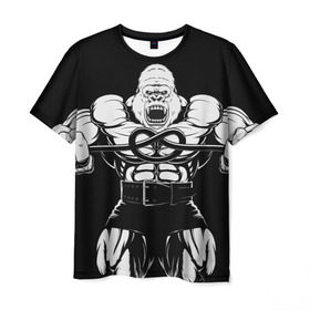 Мужская футболка 3D с принтом Strongman в Тюмени, 100% полиэфир | прямой крой, круглый вырез горловины, длина до линии бедер | Тематика изображения на принте: bodybuilding | gym | house | know | power | бодибилдинг | горилла | культуризм | сила | спорт | фитнес