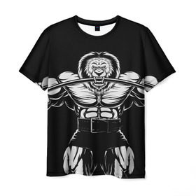 Мужская футболка 3D с принтом Strongman в Тюмени, 100% полиэфир | прямой крой, круглый вырез горловины, длина до линии бедер | Тематика изображения на принте: bodybuilding | gym | house | know | power | бодибилдинг | культуризм | лев | сила | спорт | фитнес