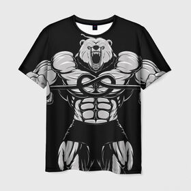 Мужская футболка 3D с принтом Strongman в Тюмени, 100% полиэфир | прямой крой, круглый вырез горловины, длина до линии бедер | Тематика изображения на принте: bodybuilding | gym | house | know | power | бодибилдинг | культуризм | медведь | сила | спорт | фитнес