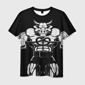 Мужская футболка 3D с принтом Strongman в Тюмени, 100% полиэфир | прямой крой, круглый вырез горловины, длина до линии бедер | bodybuilding | gym | house | know | power | бодибилдинг | бык | культуризм | сила | спорт | фитнес