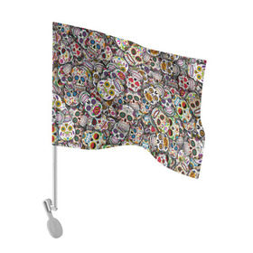 Флаг для автомобиля с принтом Мексиканские черепа в Тюмени, 100% полиэстер | Размер: 30*21 см | calavera | sugar skull | день мертвых | мексика | традиция | узоры | цветы