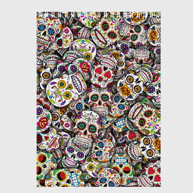 Скетчбук с принтом Мексиканские черепа в Тюмени, 100% бумага
 | 48 листов, плотность листов — 100 г/м2, плотность картонной обложки — 250 г/м2. Листы скреплены сверху удобной пружинной спиралью | calavera | sugar skull | день мертвых | мексика | традиция | узоры | цветы
