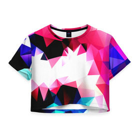 Женская футболка 3D укороченная с принтом Полигон цветов в Тюмени, 100% полиэстер | круглая горловина, длина футболки до линии талии, рукава с отворотами | разноцветный | яркий