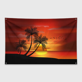 Флаг-баннер с принтом Закат 1 в Тюмени, 100% полиэстер | размер 67 х 109 см, плотность ткани — 95 г/м2; по краям флага есть четыре люверса для крепления | море | отдых | отпуск | пальмы | пляж | солнце | туризм