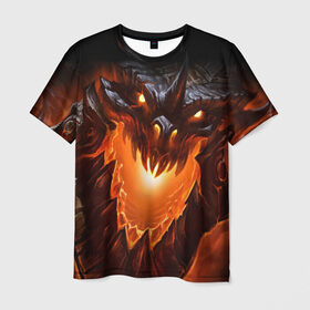Мужская футболка 3D с принтом Огнедышащий дракон в Тюмени, 100% полиэфир | прямой крой, круглый вырез горловины, длина до линии бедер | дракон | змей | монстр | огонь | пасть | пламя | прикольные картинки