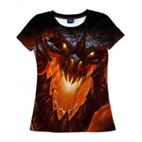 Женская футболка 3D с принтом Огнедышащий дракон в Тюмени, 100% полиэфир ( синтетическое хлопкоподобное полотно) | прямой крой, круглый вырез горловины, длина до линии бедер | дракон | змей | монстр | огонь | пасть | пламя | прикольные картинки
