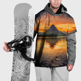 Накидка на куртку 3D с принтом Гора в Тюмени, 100% полиэстер |  | лес | небо | озеро | отражение | пейзаж | природа | солнце
