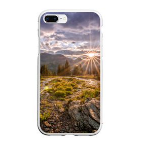 Чехол для iPhone 7Plus/8 Plus матовый с принтом Восход в Тюмени, Силикон | Область печати: задняя сторона чехла, без боковых панелей | горы | лес | небо | пейзаж | природа | солнце