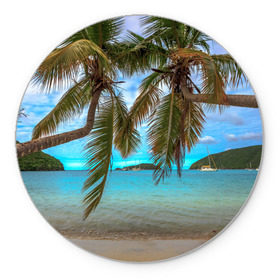 Коврик круглый с принтом Пальма в Тюмени, резина и полиэстер | круглая форма, изображение наносится на всю лицевую часть | Тематика изображения на принте: море | отдых | отпуск | пальмы | пляж | солнце | туризм