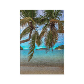 Обложка для паспорта матовая кожа с принтом Пальма в Тюмени, натуральная матовая кожа | размер 19,3 х 13,7 см; прозрачные пластиковые крепления | Тематика изображения на принте: море | отдых | отпуск | пальмы | пляж | солнце | туризм