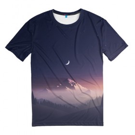 Мужская футболка 3D с принтом Ночное небо в Тюмени, 100% полиэфир | прямой крой, круглый вырез горловины, длина до линии бедер | Тематика изображения на принте: mountains | sky | space | астрономия | горы | космос | небо | ночное небо
