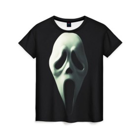 Женская футболка 3D с принтом Крик в Тюмени, 100% полиэфир ( синтетическое хлопкоподобное полотно) | прямой крой, круглый вырез горловины, длина до линии бедер | scream | крик | маска | ужастик | ужасы