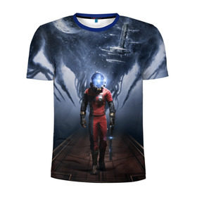 Мужская футболка 3D спортивная с принтом Prey в Тюмени, 100% полиэстер с улучшенными характеристиками | приталенный силуэт, круглая горловина, широкие плечи, сужается к линии бедра | prey | игра | космос