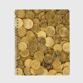 Тетрадь с принтом монетки в Тюмени, 100% бумага | 48 листов, плотность листов — 60 г/м2, плотность картонной обложки — 250 г/м2. Листы скреплены сбоку удобной пружинной спиралью. Уголки страниц и обложки скругленные. Цвет линий — светло-серый
 | Тематика изображения на принте: деньги | евро | копейки | мелочёвка | мелочь | монеты