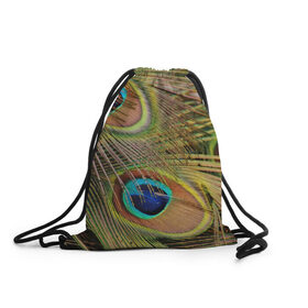 Рюкзак-мешок 3D с принтом перо павлина в Тюмени, 100% полиэстер | плотность ткани — 200 г/м2, размер — 35 х 45 см; лямки — толстые шнурки, застежка на шнуровке, без карманов и подкладки | павлин | перо | перышки | птица
