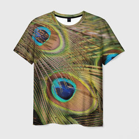Мужская футболка 3D с принтом перо павлина в Тюмени, 100% полиэфир | прямой крой, круглый вырез горловины, длина до линии бедер | павлин | перо | перышки | птица