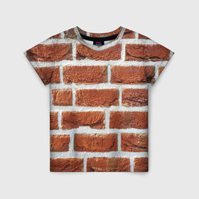 Детская футболка 3D с принтом старая кирпичная стена в Тюмени, 100% гипоаллергенный полиэфир | прямой крой, круглый вырез горловины, длина до линии бедер, чуть спущенное плечо, ткань немного тянется | камни | кирпич | постройка | стена | стройка | цемент