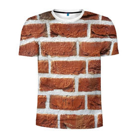 Мужская футболка 3D спортивная с принтом старая кирпичная стена в Тюмени, 100% полиэстер с улучшенными характеристиками | приталенный силуэт, круглая горловина, широкие плечи, сужается к линии бедра | Тематика изображения на принте: камни | кирпич | постройка | стена | стройка | цемент
