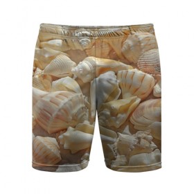 Мужские шорты 3D спортивные с принтом ракушки на песке в Тюмени,  |  | лето | море | песок | пляж | ракушки