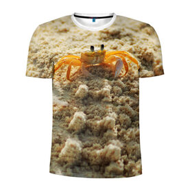 Мужская футболка 3D спортивная с принтом Краб в Тюмени, 100% полиэстер с улучшенными характеристиками | приталенный силуэт, круглая горловина, широкие плечи, сужается к линии бедра | море | отпуск | песок | пляж | солнце | туризм