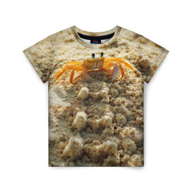 Детская футболка 3D с принтом Краб в Тюмени, 100% гипоаллергенный полиэфир | прямой крой, круглый вырез горловины, длина до линии бедер, чуть спущенное плечо, ткань немного тянется | Тематика изображения на принте: море | отпуск | песок | пляж | солнце | туризм