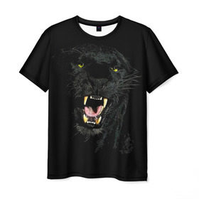 Мужская футболка 3D с принтом Чёрная пантера в Тюмени, 100% полиэфир | прямой крой, круглый вырез горловины, длина до линии бедер | кошка | оскал | пантера | прикольные картинки