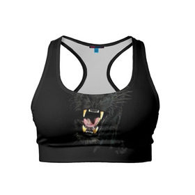 Женский спортивный топ 3D с принтом Чёрная пантера в Тюмени, 82% полиэстер, 18% спандекс Ткань безопасна для здоровья, позволяет коже дышать, не мнется и не растягивается |  | кошка | оскал | пантера | прикольные картинки