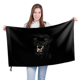 Флаг 3D с принтом Чёрная пантера в Тюмени, 100% полиэстер | плотность ткани — 95 г/м2, размер — 67 х 109 см. Принт наносится с одной стороны | кошка | оскал | пантера | прикольные картинки