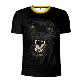 Мужская футболка 3D спортивная с принтом Чёрная пантера в Тюмени, 100% полиэстер с улучшенными характеристиками | приталенный силуэт, круглая горловина, широкие плечи, сужается к линии бедра | кошка | оскал | пантера | прикольные картинки
