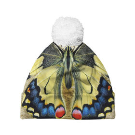 Шапка 3D c помпоном с принтом бабочка в Тюмени, 100% полиэстер | универсальный размер, печать по всей поверхности изделия | бабочка | мотылек | насекомые