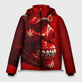 Мужская зимняя куртка 3D с принтом Красный череп в Тюмени, верх — 100% полиэстер; подкладка — 100% полиэстер; утеплитель — 100% полиэстер | длина ниже бедра, свободный силуэт Оверсайз. Есть воротник-стойка, отстегивающийся капюшон и ветрозащитная планка. 

Боковые карманы с листочкой на кнопках и внутренний карман на молнии. | red | дьявол | красный | монстр | прикольные картинки | череп