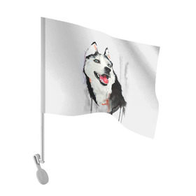 Флаг для автомобиля с принтом Хаски в Тюмени, 100% полиэстер | Размер: 30*21 см | голова животного | кутёнок | прикольные картинки | собака | щенок
