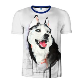 Мужская футболка 3D спортивная с принтом Хаски в Тюмени, 100% полиэстер с улучшенными характеристиками | приталенный силуэт, круглая горловина, широкие плечи, сужается к линии бедра | Тематика изображения на принте: голова животного | кутёнок | прикольные картинки | собака | щенок