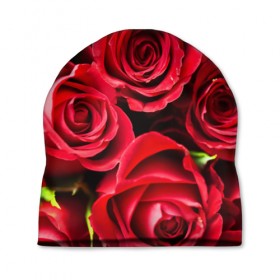 Шапка 3D с принтом Розы в Тюмени, 100% полиэстер | универсальный размер, печать по всей поверхности изделия | Тематика изображения на принте: красный | лепестки | прикольные картинки | розы | цветочки | цветы