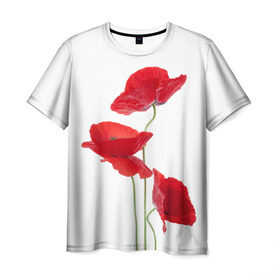Мужская футболка 3D с принтом Маки в Тюмени, 100% полиэфир | прямой крой, круглый вырез горловины, длина до линии бедер | Тематика изображения на принте: field | flowers | poppies | poppy | red | wild | красные | мак | маки | поле | полевые | цветы