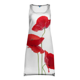Платье-майка 3D с принтом Маки в Тюмени, 100% полиэстер | полуприлегающий силуэт, широкие бретели, круглый вырез горловины, удлиненный подол сзади. | field | flowers | poppies | poppy | red | wild | красные | мак | маки | поле | полевые | цветы