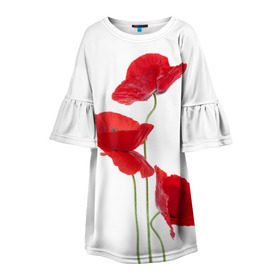 Детское платье 3D с принтом Маки в Тюмени, 100% полиэстер | прямой силуэт, чуть расширенный к низу. Круглая горловина, на рукавах — воланы | field | flowers | poppies | poppy | red | wild | красные | мак | маки | поле | полевые | цветы
